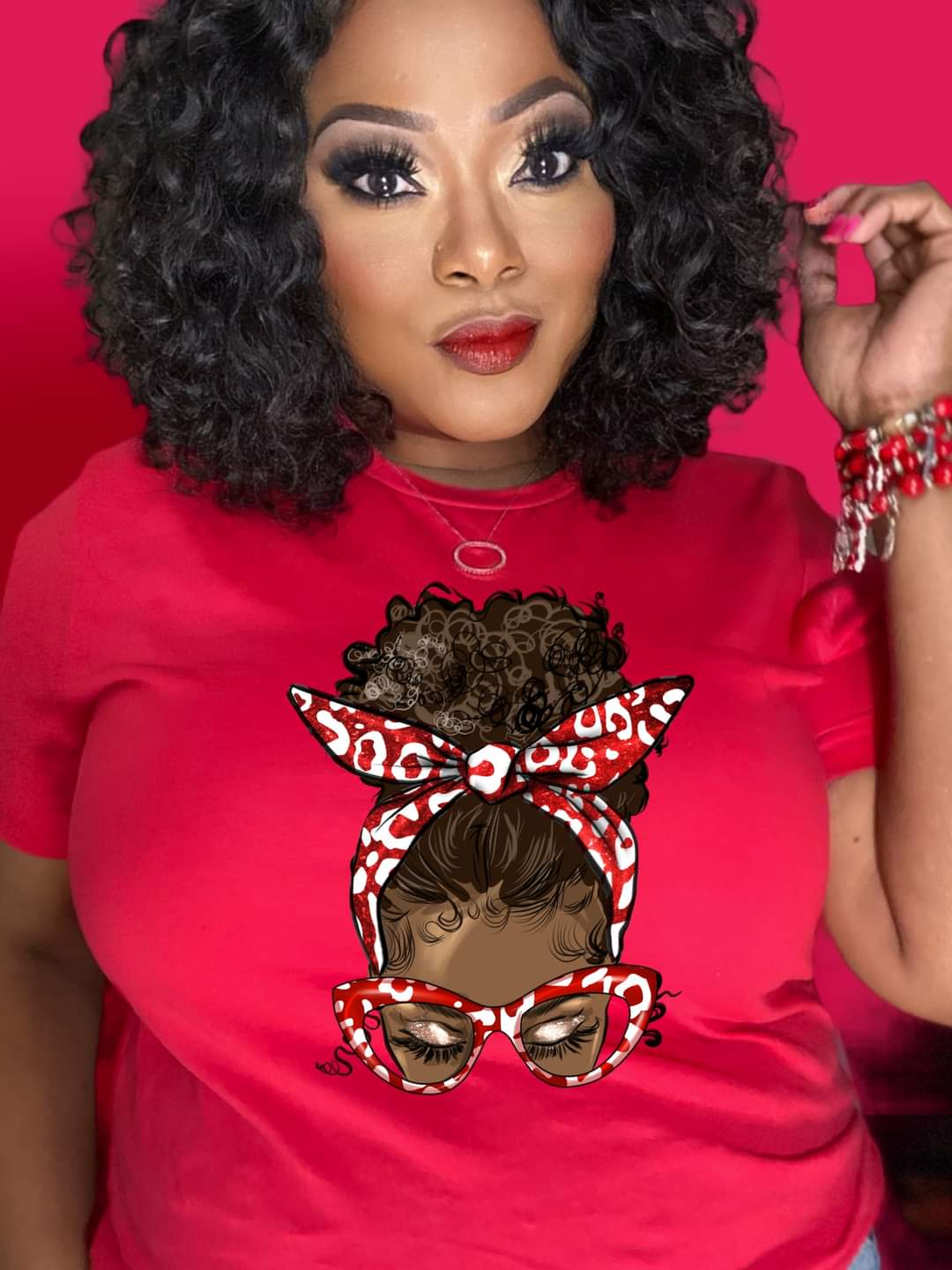 Afro bun red and white