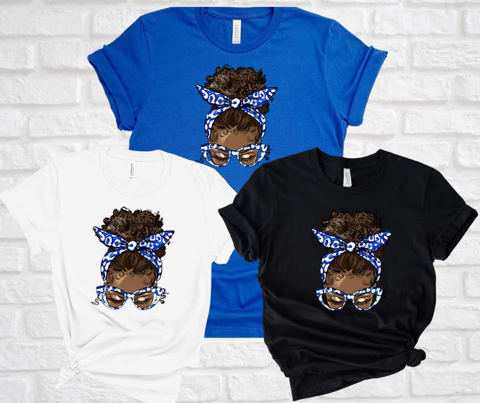 Afro Bun-blue and white