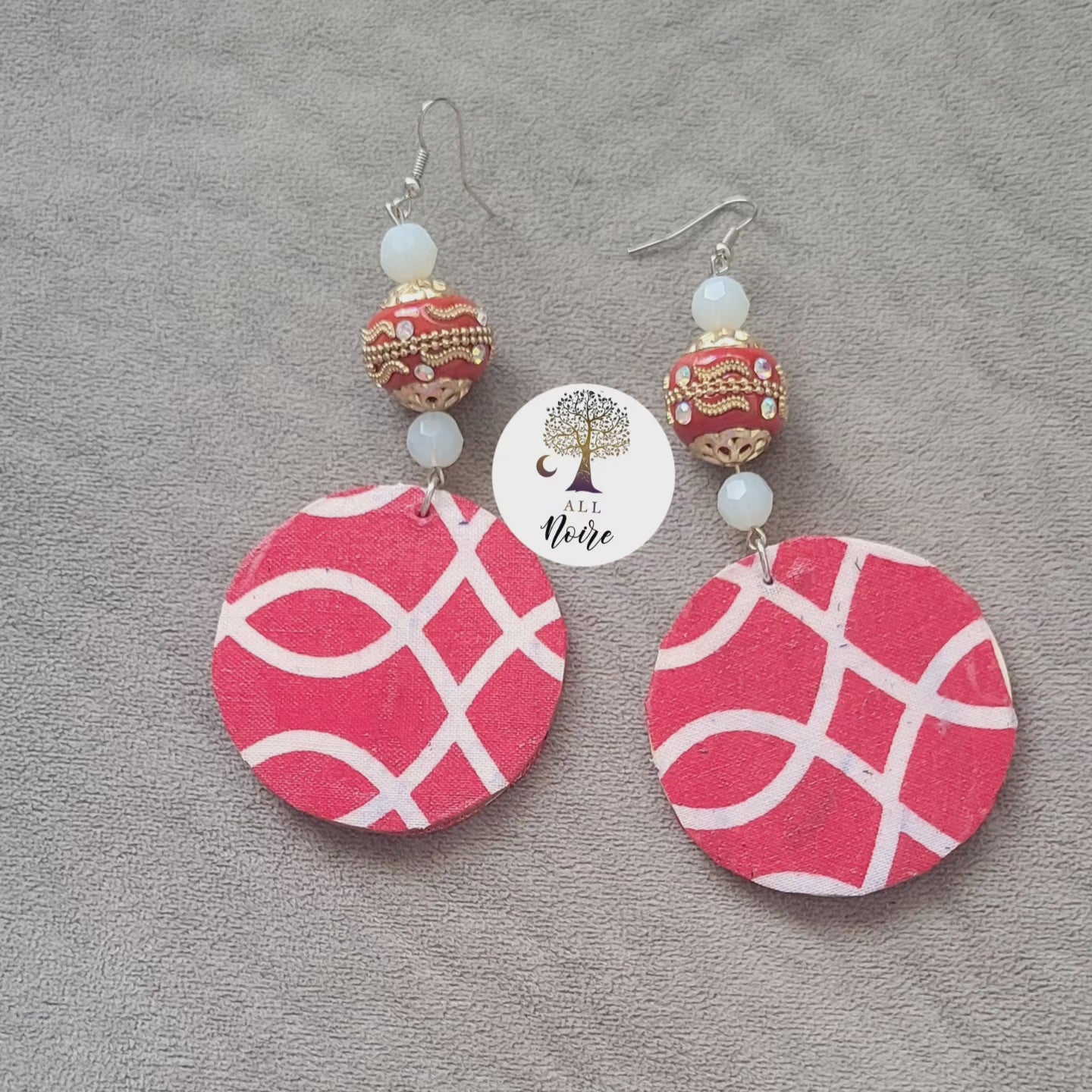 Red White Fabric Earrings