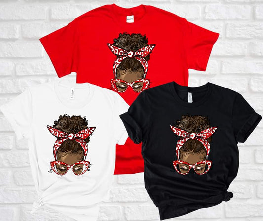 Afro bun red and white
