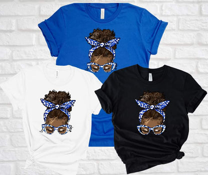 Afro Bun-blue and white