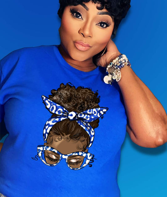 Afro Bun-blue and white