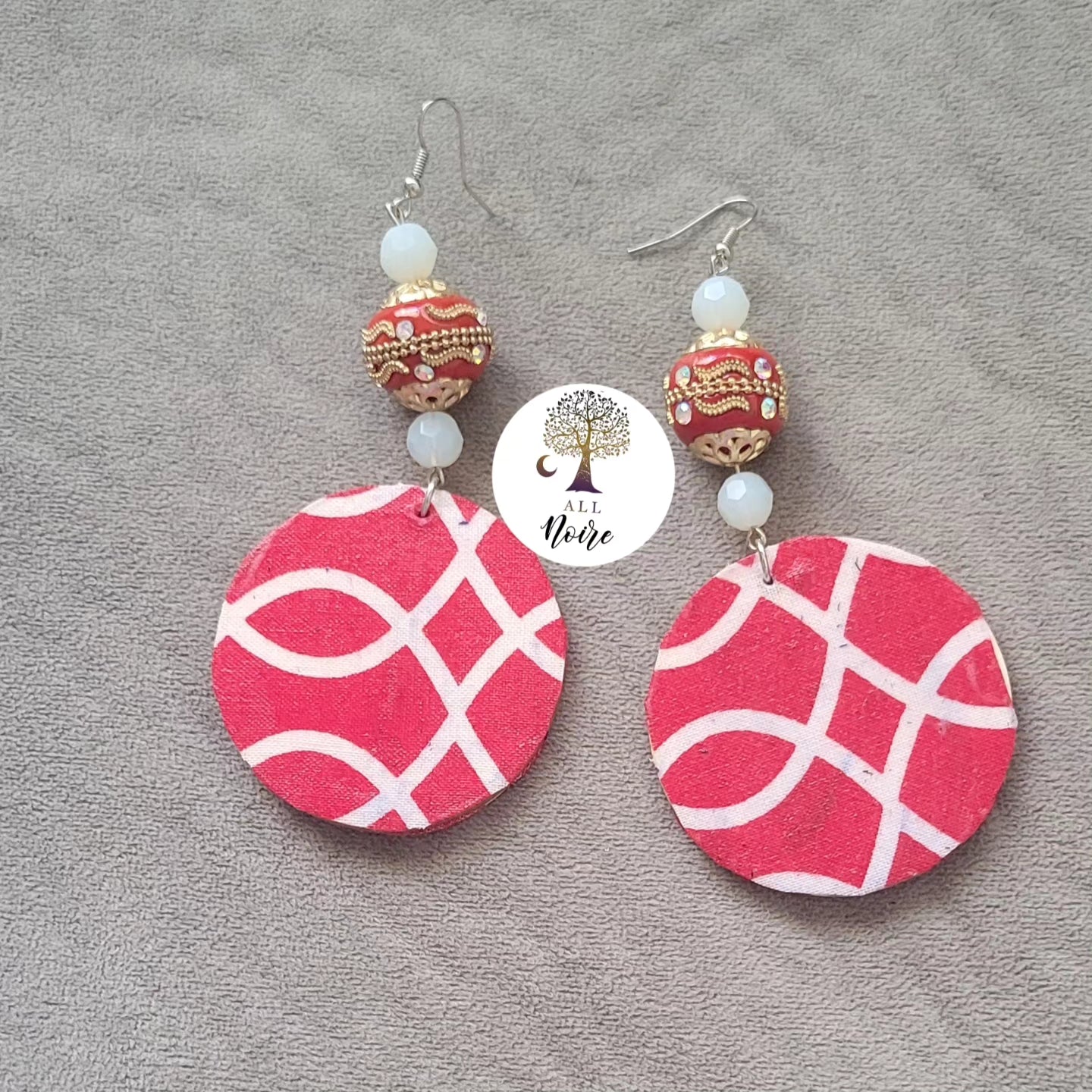 Red White Fabric Earrings